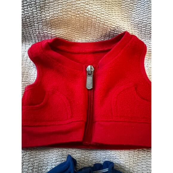 American Girl Bitty Baby Fleece Red Vest Blue Shorts Doll Clothing Retired - Picture 4 of 8
